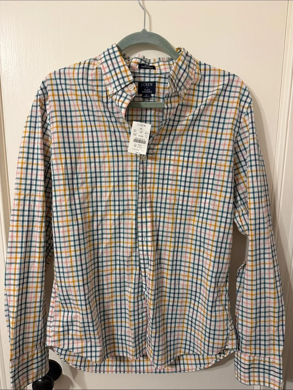NWT J. Crew Men’s Medium Multi-Color Plaid Button-Down Shirt - White Base